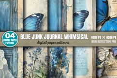 Blue Junk Journal Whimsical Patterns Background PNG Product Image 2