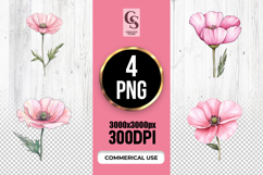 Pink Poppy Floral Clipart Sublimation PNG Product Image 1