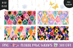Abstract Mug Wrap Designs, Floral Mug Template Product Image 1