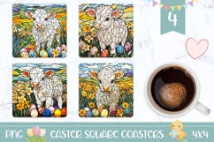 Stained Glass Easter Square Coasters, Easter Cow PNG Product Image 1
