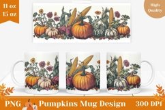 Vintage Pumpkins Mug Wrap, Harvest Pumpkin Mug Template Product Image 1