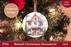Watercolor Christmas House Ornament, Christmas Product Tag Product Image 1