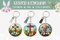 Stained Glass Cross Keychain, Christian Cross Round PNG Product Image 1