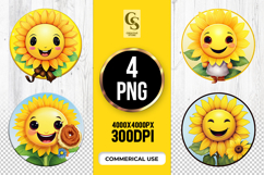 Cute Kawaii Sunflower Faces Clipart Sublimation PNG Product Image 1