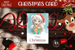 Cartoon Christmas Tiger Greeting Card, Winter Card Design Product Image 1