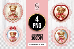 Vintage Teddy Heart Frame Clipart Sublimation PNG Product Image 1