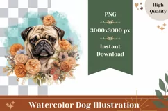 Watercolor Pug Dog Illustration, Pug Dog Sublimation PNG Product Image 1