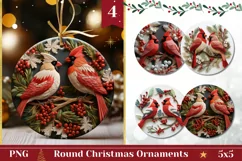 Christmas Round Sign, 3D Red Cardinals Ornament Design Product Image 1