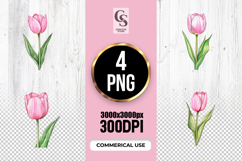 Pink Tulip Floral Clipart Sublimation PNG Product Image 1
