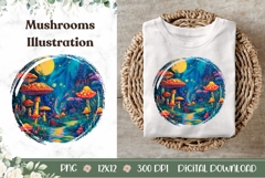 Neon Mushrooms Illustration PNG, Night Forest Illustration Product Image 1