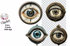 Clocks, Eyes, Steampunk, Ephemera, PNG, watercolor, Clipart Product Image 1