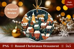Cartoon Village Ornament, Winter Round Ornament Design Product Image 1