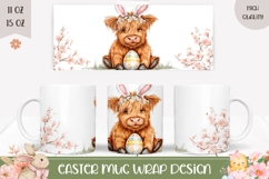 Cartoon Easter Cow Mug Wrap, Highland Cow Mug Design Product Image 1