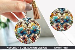 Flower Keychain Sublimation - Spring Keychain PNG Design Product Image 1