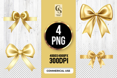 Gold Ribbon Bow Clipart Sublimation PNG Product Image 1
