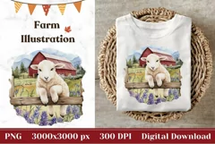 Watercolor Baby Sheep Illustration, Farm House Sublimation Product Image 1
