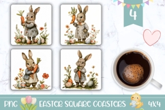 Vintage Easter Bunny Coaster Designs, Vintage Bunny PNG Product Image 1