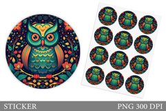 Owl Sticker Design. Owl Flowers Sticker Template Product Image 1
