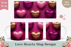 Glitter Pink Hearts Mug Wrap, Glitter Love Mug Design Product Image 1