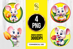Cute White Mouse Flower Clipart Sublimation PNG Product Image 1