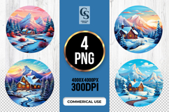 Snow Cabin Mountain Landscape Clipart Sublimation PNG Product Image 1