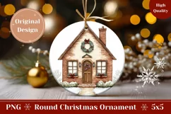Watercolor Christmas House Ornament, Winter Ornament Design Product Image 1
