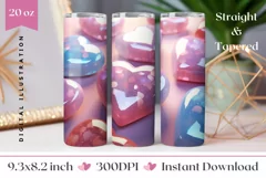 3D Glitter Heart Tumbler Design, Valentine's Day Tumbler PNG Product Image 1