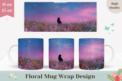 Sunset Mug Wrap, Black Cat Mug Design, Floral Mug PNG Product Image 1