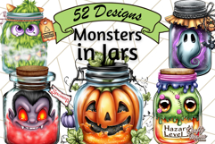 Halloween Monster Clipart PNG, Monsters in Jars, Spooky Png Product Image 1