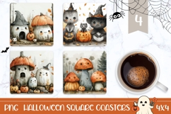 Watercolor Halloween Square Coasters, Mushrooms Coaster Product Image 1
