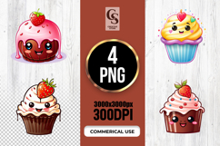 Cute Strawberry Cupcake Dessert Clipart lPNG Product Image 1