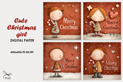 Cute Christmas girl digital paper, background clipart Product Image 1
