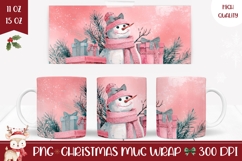 Pink Christmas Snowman Mug, Christmas Presents Mug PNG Product Image 1