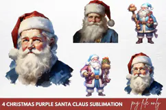 Christmas purple santa claus sublimation PNG Product Image 1