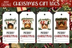 Cartoon Christmas Fireplace Gift Tag, Christmas Gift Tags Product Image 1