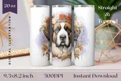 Watercolor Dog Tumbler Wrap, Saint Bernard Dog Tumbler Wrap Product Image 1