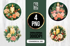 Floral Candle Wreath Christmas Sublimation SVG PNG Product Image 1