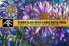 Stained Glass Aster Flower Digital Paper Product Image 1