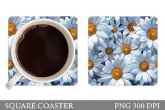 Daisy Flowers Coaster Design. Floral Coaster Sublimation Product Image 1
