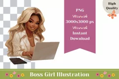 Lady Boss Illustration, Girl with Laptop, Woman Clipart Product Image 1