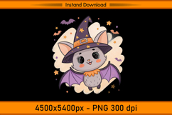 Cute Halloween Bat Witch Hat Sublimation Design PNG Product Image 1