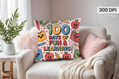 100 days of school Pillow Design, Teacher PNG Sublimation Product Image 1