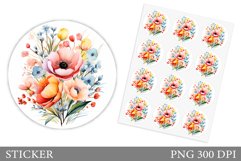 Floral Sticker Design. Flowers Sticker Template Product Image 1
