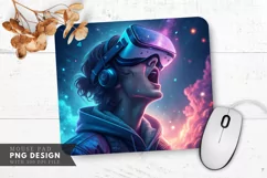 Cosmic Wonder VR Gamer in Awe Mouse Pad PNG Design Product Image 1