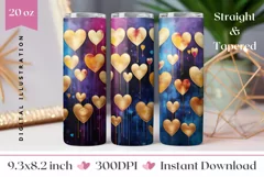 Golden Love Hearts Tumbler Sublimation, Valentine's Day PNG Product Image 1
