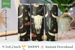 Western Cow Skull Tumbler Design, Skull Sublimation Tumbler Product Image 1