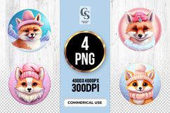 Cute Fox in Winter Hat Clipart Sublimation PNG Product Image 1