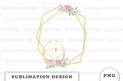 Watercolor White Swan with gold frame png Product Image 1