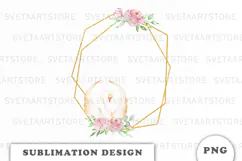 Watercolor White Swan with gold frame png Product Image 1