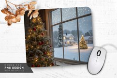 Snowy Holiday Scene with Decorated Tree Mouse Pad PNG Product Image 1